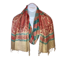 FASHION GIFT UNDER $20 (SCARF) GOLD RED TEAL FLORAL