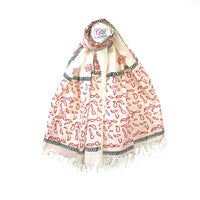 SCARF - LIGHT COTTON (KHADI) - RED AND GREEN PRINT