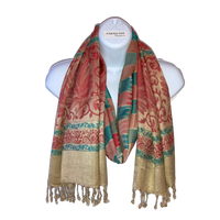 FASHION GIFT UNDER $15 (SCARF) GOLD RED TEAL FLORAL