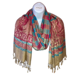 FASHION GIFT UNDER $20 (SCARF) GOLD RED TEAL FERN